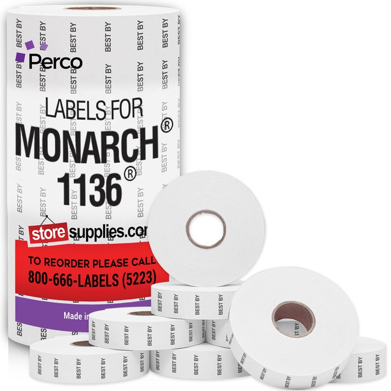 Perco Best by Labels for Monarch 1136 Price Gun - 8 Rolls, 14,000 Marking Labels - Image 1